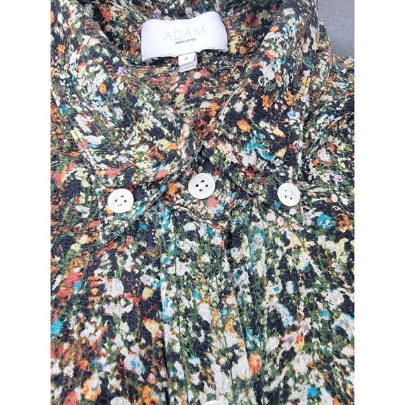 Adam Lippes Shirt Womens 4 Green Floral Silk Button Up Long Sleeve Blouse Artsy - Picture 3 of 13